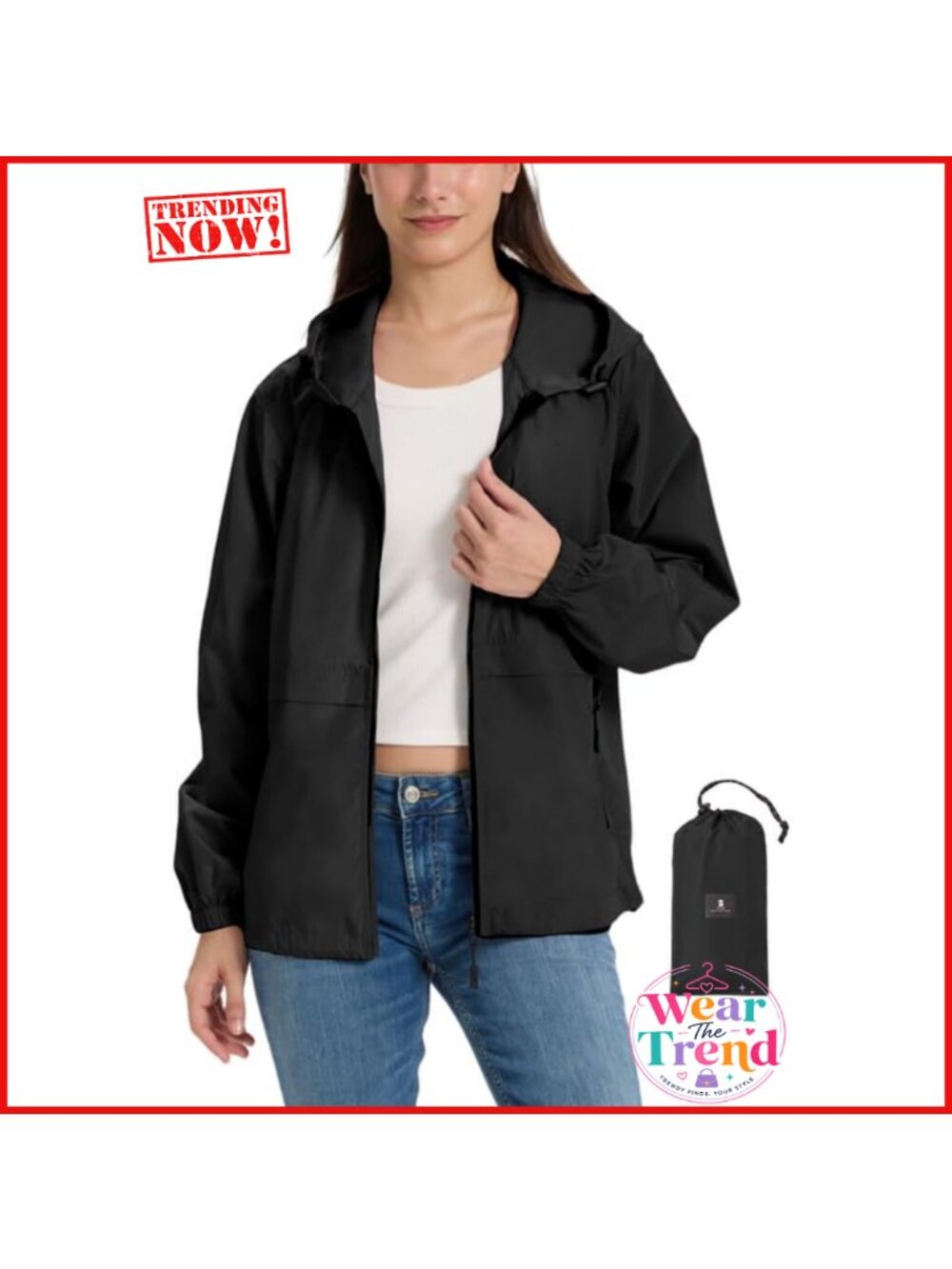 Lightweight Waterproof Packable Rain Jacket Hooded - Picture 1 of 6